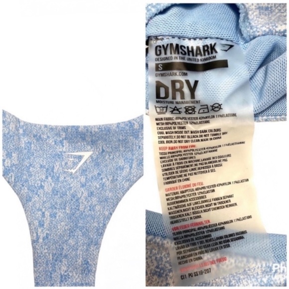 GYMSHARK Malibu Blue Marl Fleur Sports Bra in light Space Blue Size S - Picture 3 of 10